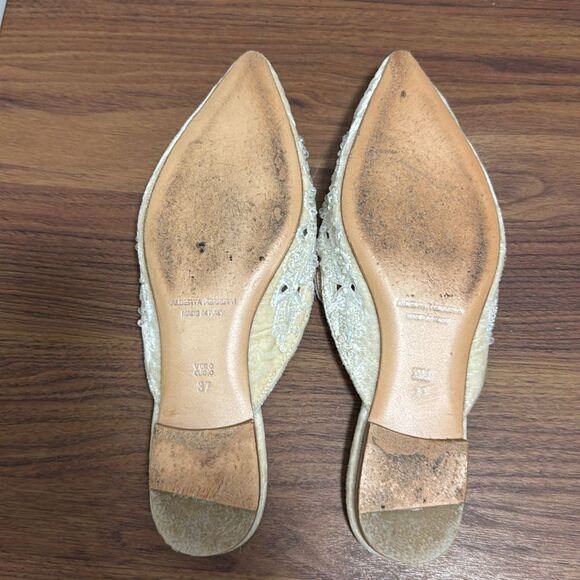 Alberta Ferretti Beige Velvet Flat Mules Embellished with Beads & Crystals. - Picture 7 of 10